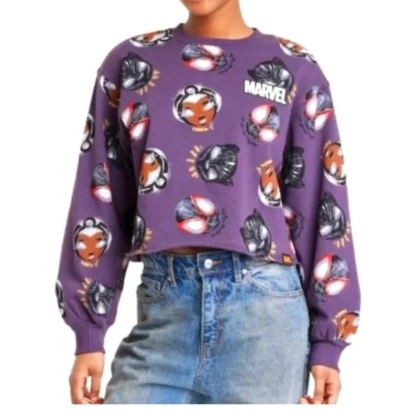 Marvel Artist Series X Nikkolas Smith Cropped Sweater Black Panther Spiderman - Picture 2 of 4